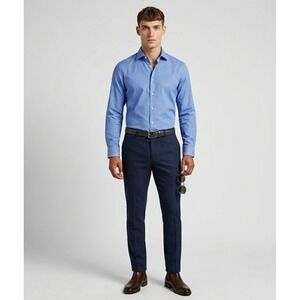 Ted Baker Endurance Dress Shirt Mens 15.5 34/35 Slim Fit Blue Micro Geometric